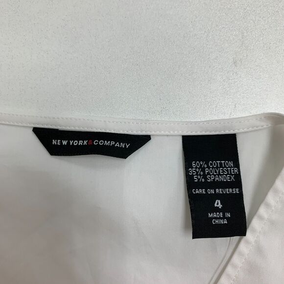 New York & Company Blouse Womens 4 White Tie Waist Surplice Sleeveless Stretch - Picture 9 of 14